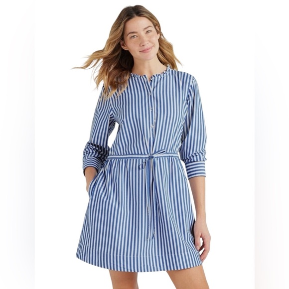 Free Assembly 100% Cotton Striped Ruffle Neck Mini Dress - Picture 1 of 12